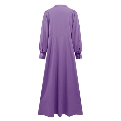 Dress for Women Muslim Long Sleeve Button Down Dress Shirt Prayer Casual Clothes Summer Fashion Outfits - color: Purple, size: X-Large