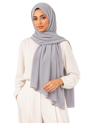 Women’s Chiffon Hijab Scarf - Heavyweight Solid Color Shawl & Wrap, Soft Breathable Headwrap for All Seasons - color: Mcgjxfs2604-grey