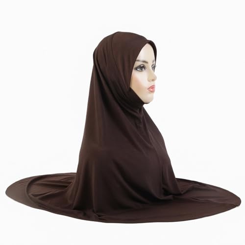 Instant Hijab 여성용 무슬림 부드럽고 신축성 있는 기도 히잡 이슬람 두바이 중동 단색 헤드스카프 - color: 다크 커피.