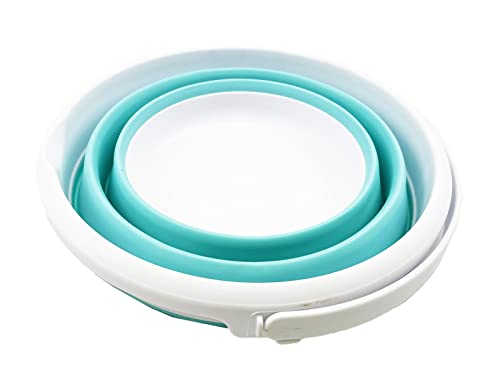 SAMMART 5.5L (1.4 Gallon) Collapsible Plastic Bucket - Foldable Round Tub - Portable Fishing Water Pail - Space Saving Outdoor Waterpot (White/Bright Blue) - color: White/Bright Blue
