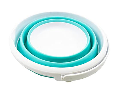 SAMMART 5.5L (1.4 Gallon) Collapsible Plastic Bucket - Foldable Round Tub - Portable Fishing Water Pail - Space Saving Outdoor Waterpot (White/Bright Blue) - color: White/Bright Blue