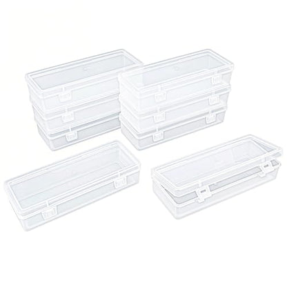 8 Pieces Rectangular Empty Mini Clear Plastic Organizer Box | 6.5 x 2.56 x 1.38 Inch, Hinged Lids, For Small Items, Craft Projects - size: 165 x 65 x 35 mm
