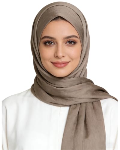 JUMISEE Silky Satin Hijab Scarf for Women Fashion Crinkle Crepe Instant Muslim Islamic Hijab Head Wrap Long Shawls - color: Khaki