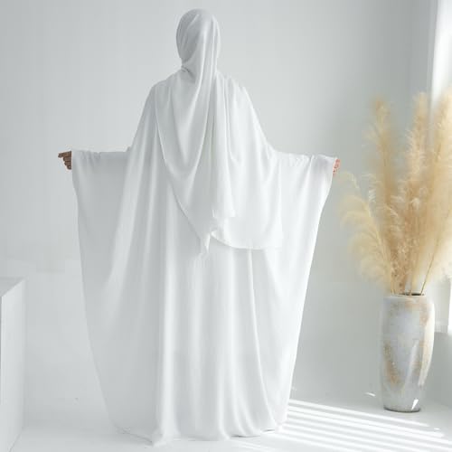 ODIZLI Abayas For Women Muslim Dubai Full Cover Kaftan Shirt Dress Batwing Sleeve Prayer Dress With Hijab - color: White + Hijab, size: Two