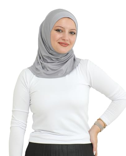 Prien Sport Instant Hijab For Women, Muslim Cotton Turban, Soft Head Scarf, Ready To Wear Hijabs Prayer Clothes, Islamic Wear - color: Grey