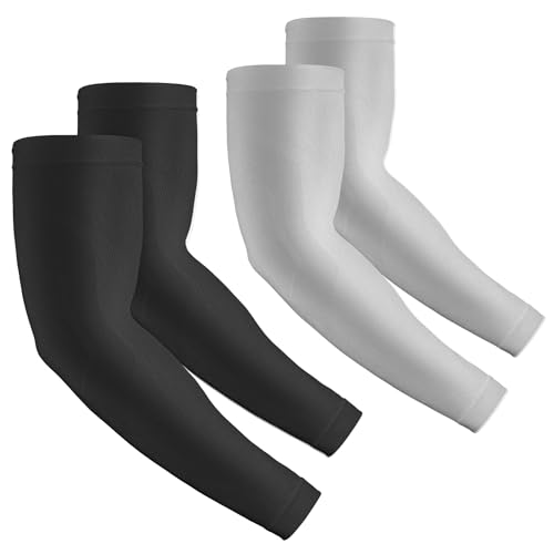 2 Pairs UV Protection Cooling Arm Sleeves Compression Sun Sleeves for Men Women Youth, Tattoo Cover Up, UPF 50 - color: 2 Pairs: 1 Pair Black & 1 Pair Light Gray