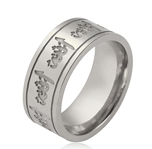 UNIFT Ring For Men Women 8MM Islam Muslim Allah Stainless Steel Wide Ring Islamic Muslim Prayer Religious Ring Jewelry (9, Silver Style B)