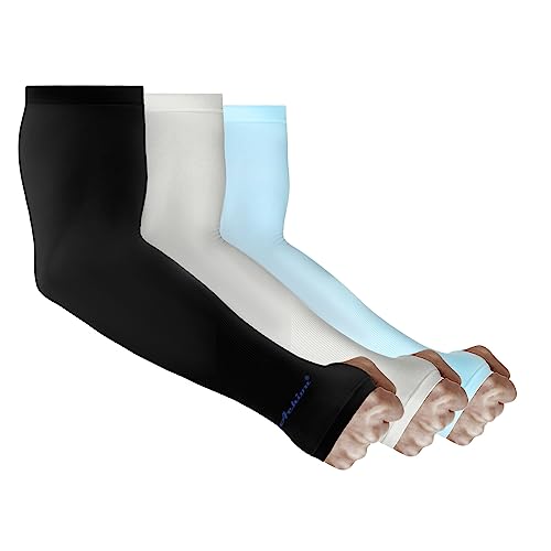 Achiou Arm Sleeves for Men Women, Sun Sleeves UV Protection Cooling Sports - color: 3 Pairs: Black,grey,blue