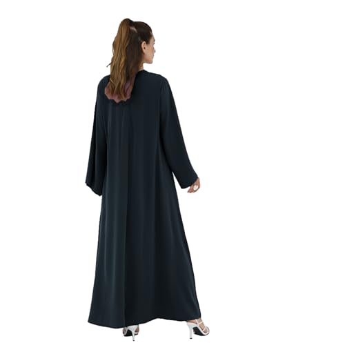 Women Abaya Dress with Belt Muslim Bell Sleeve Robe Islamic Prayer Jilbab | with Belt, A-line Skirt, Bell Sleeve - color: Dark Blue, size: Large