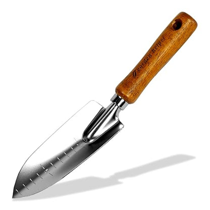 Japanese Garden Trowel Heavy Duty Japanese Steel with Wood Handle, Garden Transplanter Tool for Digging, Scooping, Transplanting, Made in Japan, Small Silver - color: Brown Trowel Small