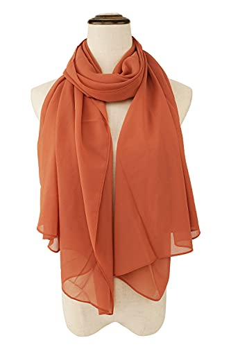 YOUR SMILE for Women Lightweight Breathable Solid Color Soft Chiffon Long Fashion Scarves Sun-proof Shawls Wrap - color: Rust Red
