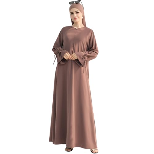 khalat Women's Muslim Kaftan Abaya Dress Eid Prayer Dress for Women Islamic Daily Dress Smooth Flowy Muslim Women Clothes - color: Khaki, size: Medium