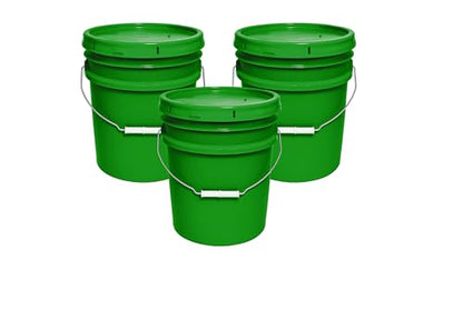 5-Gallon Bucket with Airtight Lid – Made in USA, Food Grade BPA Free Plastic, Heavy Duty Multi-Use, Metal Handle with Grip, Stackable Storage – Green, 3 Pack - color: Green, size: 3