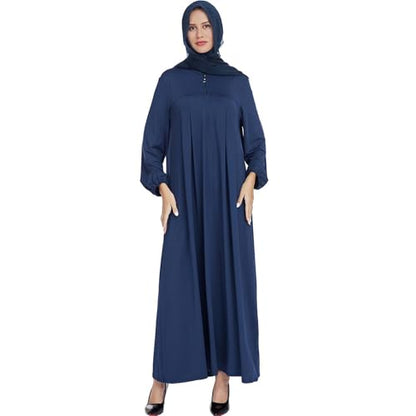 Women Muslim Casual Dress Islamic Maxi Robe Chest Zipper Abaya 1PC Soft Muslim Abaya Eid Kaftan Robe Classic Dress - color: Navya, size: Medium