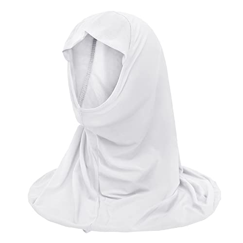Girls Muslim Hijab Floral Lace Head Scarf Kids Islamic Arab Scarf Shawls Head Wrap with Flowers - color: White (With Rhinestone)
