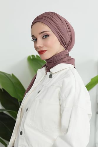 Aisha's Design Instant Hijab Scarves for Women, 95% Cotton Pretied Bonnet Turban Easy to Wear Cotton Headscarf - color: Dusty Rose