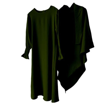 Muslim Clothes for Toddler Girls Long Sleeve Abaya with Hijab Two Piece Kids Prayer Dress Maxi Islamic Scarf Kaftan - color: Ag, size: 3-4 Years