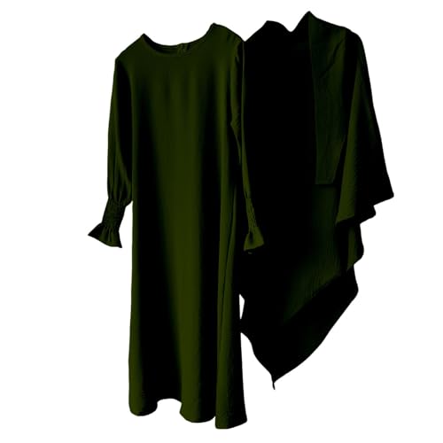 Muslim Clothes for Toddler Girls Long Sleeve Abaya with Hijab Two Piece Kids Prayer Dress Maxi Islamic Scarf Kaftan - color: Ag, size: 5-6 Years