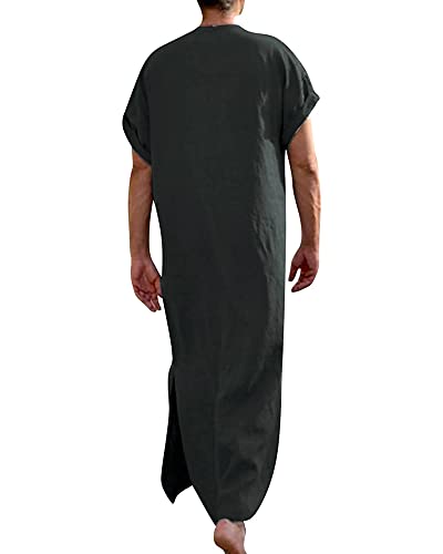 YAOHUOLE Men's Short Sleeve Kaftan Thobe Side Split Caftan with Pockets Long Gown Thobe - color: Dark Gray, size: Large