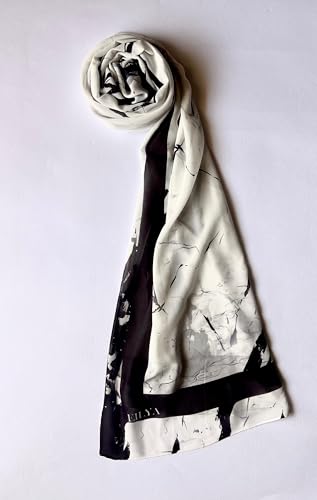 Hijab Modest and Elegant | Beautifully Designed Printed Chiffon Patterns | Muslim Women Head Scarf and Veil - color: White B