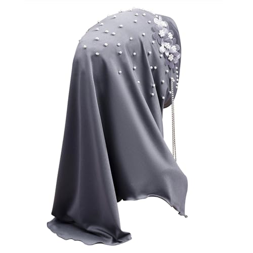 Women Soft One Piece Hijab Long Muslim Turban Islamic Full Head Scarf - color: Chains/Silver