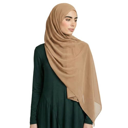Yeieeo Instant Chiffon Hijab with Undercap (Tube or Bandage Cap), Breathable, no sweat buildup,Solid Chiffon Head Wraps - color: Camel