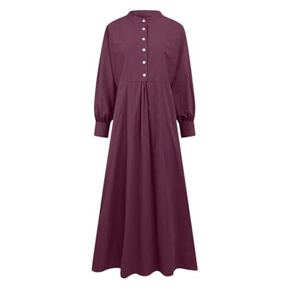 Dress for Women Muslim Long Sleeve Button Down Dress Shirt Prayer Casual Clothes Summer Fashion Outfits - color: Red, size: Small