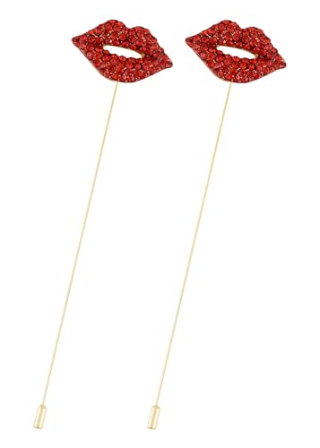 Alilang Vintage Hat Pin 5 inch Long Handle Golden Tone Lapel Pins Tie Scarf Brooch Jewelry Accessories Pack of 2/3/5 - color: 2 PCS Red Lips