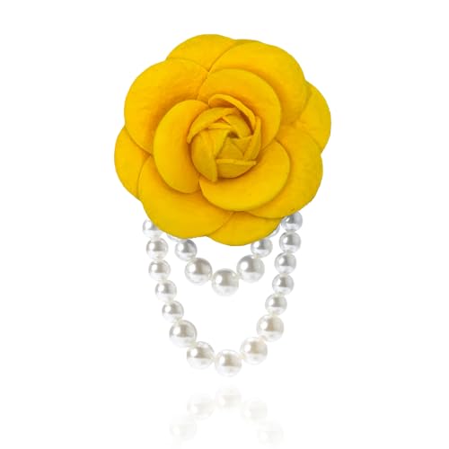 Vintage Camellia Pearl Tassel Brooches Bracelet Bohemian Pearl Safety Pins Bracelets Flower Hairpin Headpieces Shawl Pins Dainty Elegant Lapel Pin Wedding Party Dress Accessories for Women - color: Yellow1