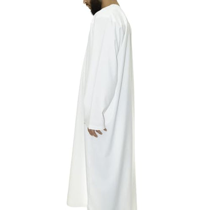 Emirati Thobes Collection Men Dress Caftan Handmade with Embroidery Tread Long Sleeve with Two Pockets - color: White, size: Small