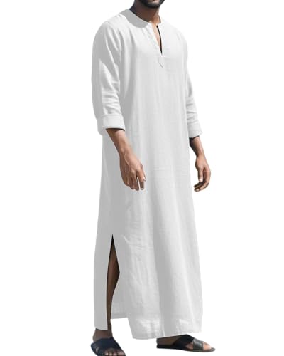 LVCBL Islamic Thobe for Men Muslim Kaftan Thobe Caftans for Men - color: White, size: X-Large