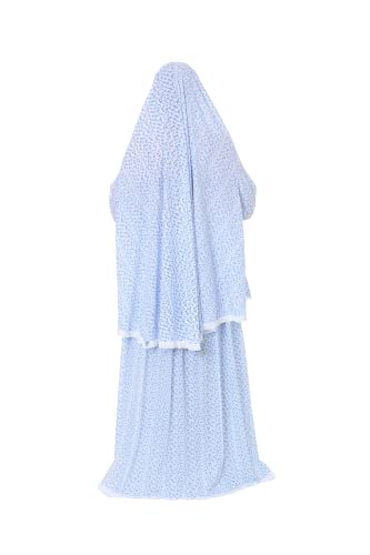 Islamic Dress for Women Prayer Clothes for Muslim Women 2 Piece Set Maxi Skirt with Hijab and Rosary Printed Dress - color: Blue