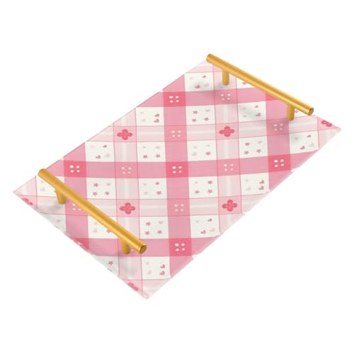 Bathroom Vanity Tray Counter Organizer, Tartan Plaid Pink White Decorative Tray with Handles Countertop Storage for Bathroom Bedroom Kitchen Home Farmhouse - color: Tartan Plaid Pink White