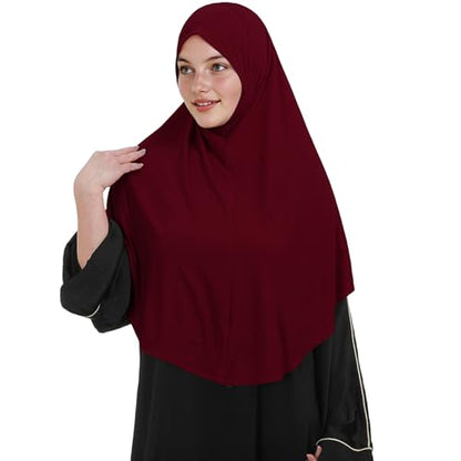 Instant Hijab 여성용 무슬림 부드럽고 신축성 있는 기도 히잡 이슬람 두바이 중동 단색 헤드스카프 - color: 체리 레드