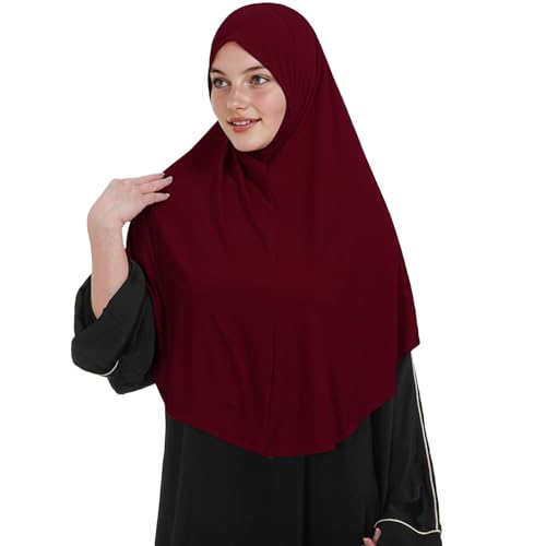 Instant Hijab for Women Muslim Stretchy Prayer Hijab Islamic Headscarf - color: Cherry Red