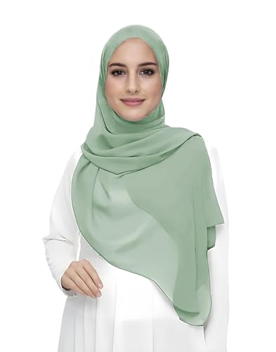 Premium Chiffon Hijab Head Scarf Shawl Wrap for Muslim Women Lightweight - color: Mint Green