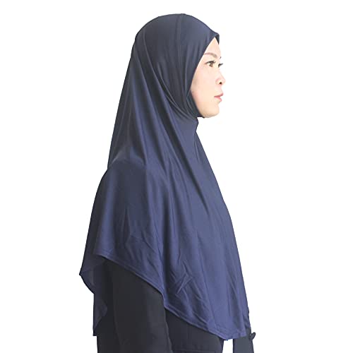 Women's Instant Hijab Muslim Headscarf Prayer Scarf Soft Breathable Stretchy Wrap - color: Navy Blue