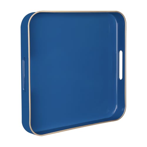 MAONAME 13" Navy Blue Decorative Tray, Serving Tray with Handles, Square Plastic Trays for Ottoman, Modern Coffee Table Trays for Living Room, Bathroom - color: Blue, size: 13" x 13" x 1.6"