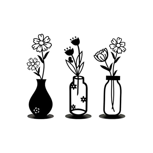 3PCS Sculptures Home Decor, Metal Vase Silhouette Tabletop Decor - color: Black