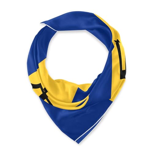 Bandana Square Head Scarf for Women Satin Hair Wrap Fashion Headband 27" - color: Barbados Flag
