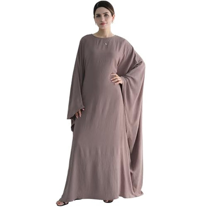 Muslim Abaya Dress Women Middle East Arabian Prayer Robe Batwing Maxi Kaftan Abaya Dress with Hijab - color: Taro