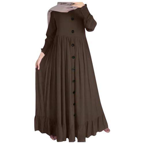 Abaya Ladies Muslim Dress Long Sleeve Maxi Islamic Kaftan Dubai Robe Modest Ramadan Eid Belted Solid Color A9 - color: Coffee, size: XX-Large