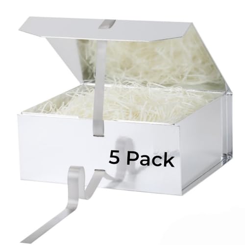GoooodGift Large Gift Box Silvery 5 Pack 13.5x11x5.3 inch Luxury Gift Box for Presents with Magnetic Closure Lid Collapsible,Birthday,Christmas,Wedding,Contains Shredded Paper Filler - color: Sivery-13x11x5.3 Inch (Pack of 5)