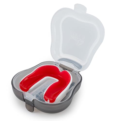 YOKKAO Muay Thai Boxing Mouth Guard – Boil and Bite Mouthguard with case for All Contact Sports, Easy Breathing Mouthpiece for Adults - White/Red - color: White/Red