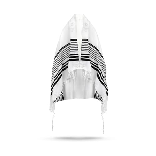 Full Size Tallit Prayer Shawl, Hand-Tied Tzitzit in Israel by a Jewish Craftsman, Blessing On Neckband - color: Black & Silver, size: Size 50 - 68 x 48 Inch