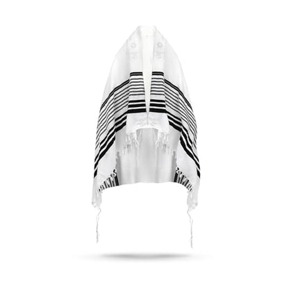 Full Size Tallit Prayer Shawl, Hand-Tied Tzitzit in Israel by a Jewish Craftsman, Blessing On Neckband - color: Black & Silver, size: Size 50 - 68 x 48 Inch
