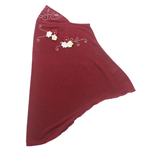 Instant Hijab for Kids Girls Hijabs Muslim Islamic Head Scarf with Rhinestone and Flowers - color: Red