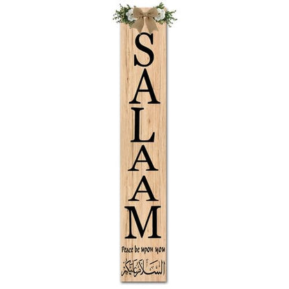 Salaam Weclome Sign for Front Door Peace Be Upon You Islamic Home Decor 8x48inch Vertical Wooden Eid Door Hanger for Muslim Islamic Wedding Gift