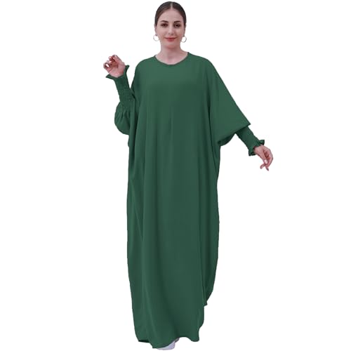 khalat Womens Muslim Prayer Dress Front Zipper Kaftan Islamic Robe Modest Solid Abayas for Women Muslim - color: Dark Green