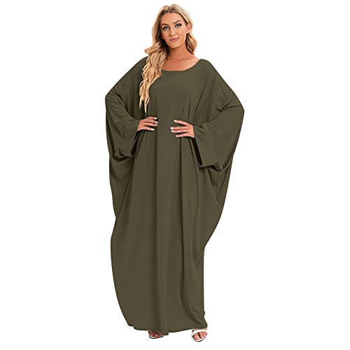 Muslim Dress for Women Pakistani Kaftan Abaya Robe + Hijab Arabic Islamic Prayer Clothes Dubai Outfits - color: Army Green Set